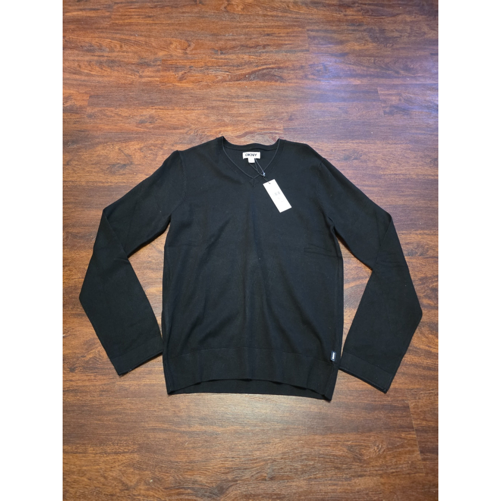 DKNY Mens V-Neck Sweater‎ Black Long Sleeve Knit Top DK34SR1722 Size Small NWT